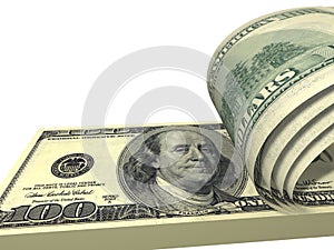 Pack of dollars with screwed bills isolated photo