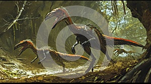 A pack of dromaeosaurus navigate through a network of subterranean tunnels using their sharp claws and keen senses to