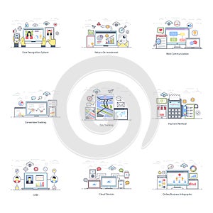 Pack of E Business Flat Illustration