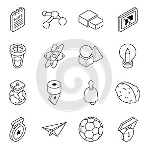Pack of Education and Learning Flat Isometric Icons