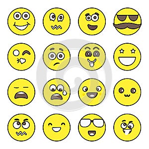 Pack of Emoji and Emotion Flat Icons