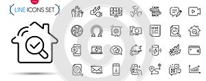 Pack of Fake news, Omega and Charge battery line icons. Pictogram icon. Vector