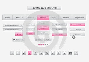 Pack of Flat design ui kit vector for webdesign in pink color.