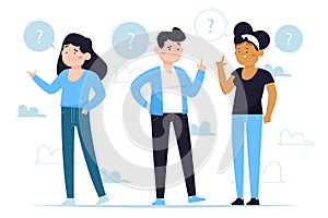 Pack of flat people asking questions Vector illustration. photo