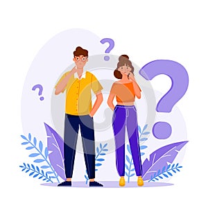 Pack of flat people asking questions Vector illustration.