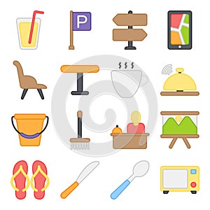 Pack of Hotel and Vacations Flat Icons