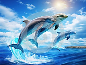 Pack of jumping dolphins