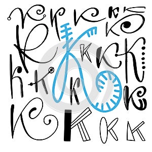 Pack of letters K calligraphy. Hand lettering for logos, posters and labels