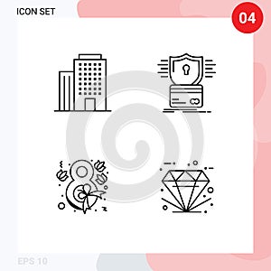 Pack of 4 Modern Filledline Flat Colors Signs and Symbols for Web Print Media such as building, flower, security, hacking, ribbon photo