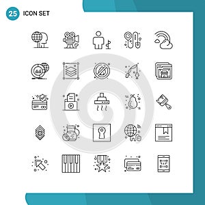 Pack of 25 Modern Lines Signs and Symbols for Web Print Media such as online, booking, love, road sign, direction