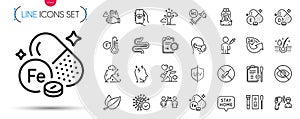 Pack of No vaccine, Health app and Cholecalciferol line icons. Pictogram icon. Vector