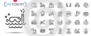 Pack of Ole chant, Dumbbells workout and Fitness line icons. Pictogram icon. Vector