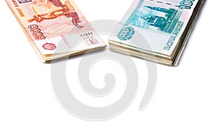 Pack of one and five thousand roubles banknotes