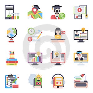 Pack of Online Education Flat Icons