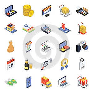 Pack Of Online Shopping Isometric Icons