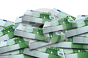 Pack Packs Wad 100 Euro Banknotes Isolated