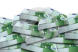 Pack Packs Wad 100 Euro Banknotes Isolated photo