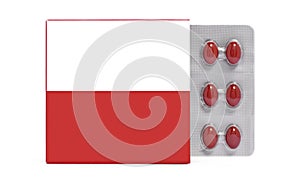 Pack with pills blister red and white colors