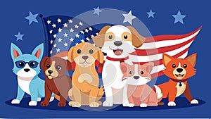 A pack of pups representing different breeds and sizes all united in their love for their country and participation in