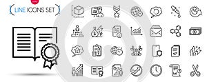 Pack of Recovery data, Handout and Package size line icons. Pictogram icon. Vector