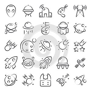 Pack of Space Doodle Icons photo