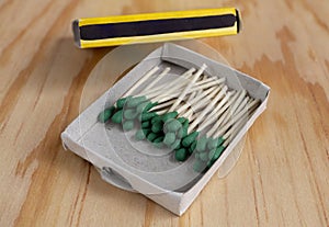 Pack of thin Matches with Green Head