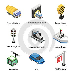 Pack of Transportation In Isometric Style