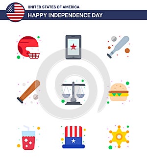 Pack of 9 USA Independence Day Celebration Flats Signs and 4th July Symbols such as usa; bat; cell; baseball; hardball photo