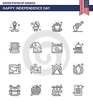 Zabalit z 16 spojené státy americké nezávislost oslava vedení známky a 4červenec symboly takový jako spojené státy americké klobouk důl zbraň 