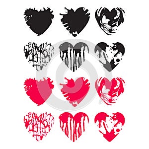 Pack of vector grunge heart shaped elements