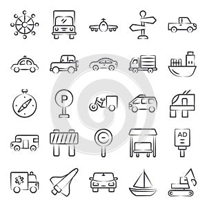 Pack of Vehicles Line Icons