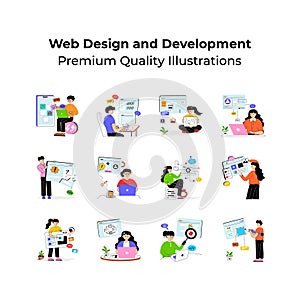 Pack of web design and development illustrations