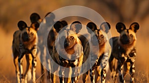 A pack of wild dogs on the hunt for food created with Generative AI