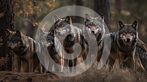 Pack of wolves. Wildlife concept with a copy space.