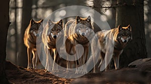 Pack of wolves. Wildlife concept with a copy space.