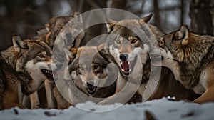 Pack of wolves. Wildlife concept with a copy space.