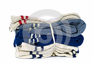 Pack of woollen hand-made socks photo