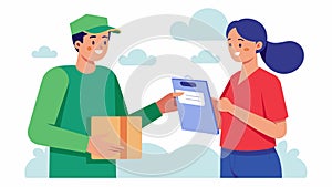 When the package arrives at the customers location the delivery person collects their data through a signature or photo