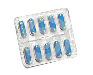 Package of blue capsules