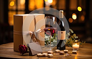 a package with chocolates, wine, gifts and champagne in it, letterboxing,