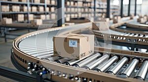 The package on conveyor belt.AI generated image