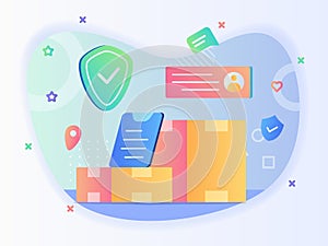 Package delivery concept box address location shield with flat style.