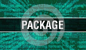 Package with Digital java code text. Package and Computer software coding vector concept. Programming coding script java, digital