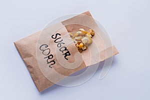 Package of dried corn seeds.