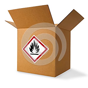 Package with flammable label on front