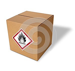 Package with flammable label on front