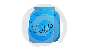 Package of flour on a white background. vector illustration. flour is poured into a large blue paper bag. illustration for a cafe