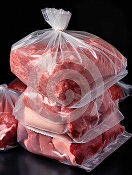 A package of frozen labgrown meat ready to thaw and cook.. AI generation
