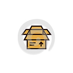 Package icon. opened cardboard box symbol. relocation and delivery concept. simple clean thin outline style design.