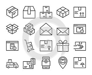 Package icon. Package Delivery line icons set. Editable stroke.